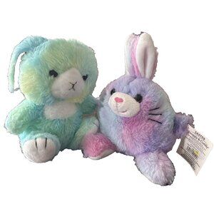2-PLUSH Tie Dye Easter Bunnies Blue & Green, and Pink & Purple Walmart Stuffies